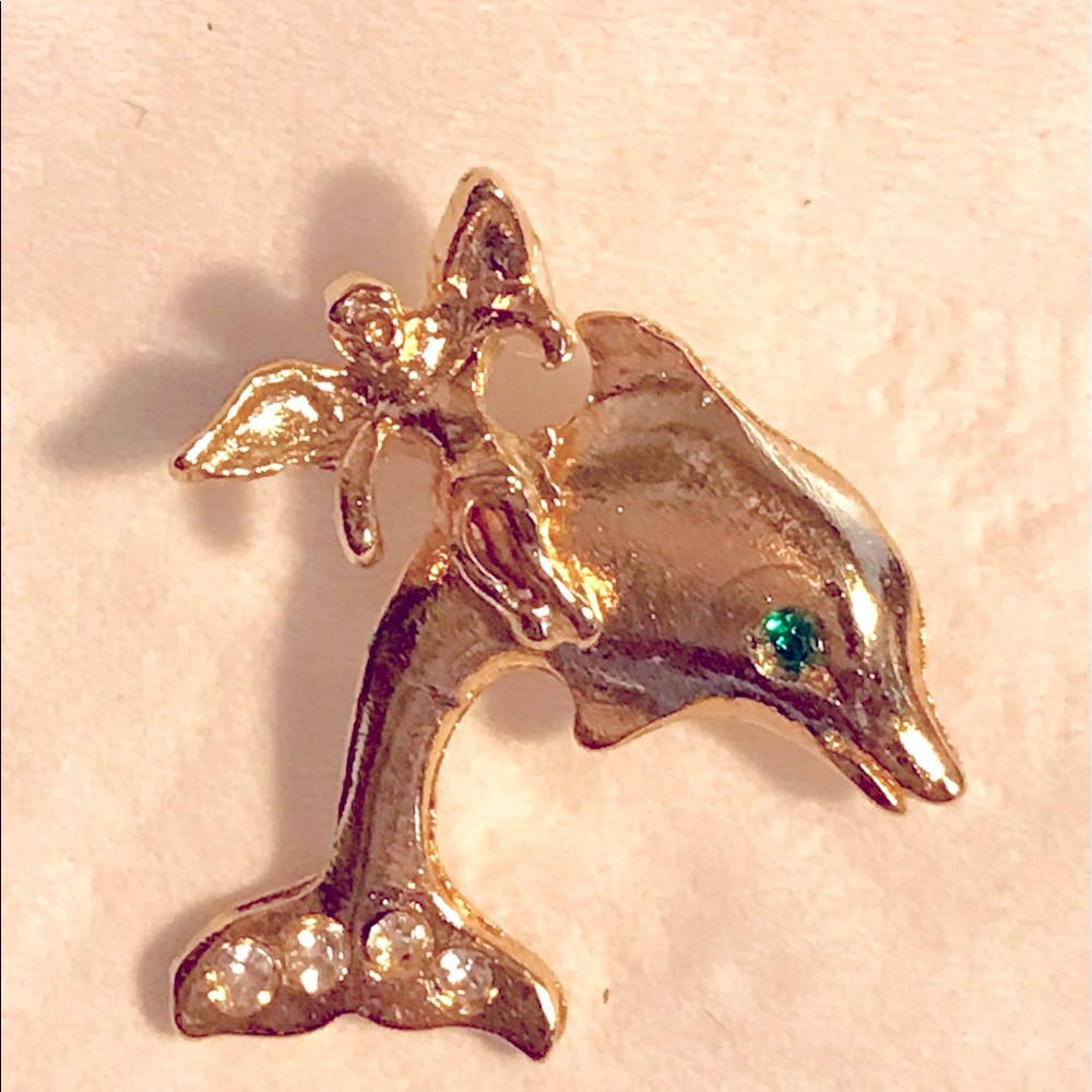 Guardian Angel dolphin with December blue zircon & clear crystals in gold plated